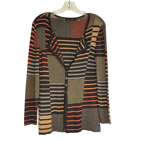 Nic + Zoe Cotton Blend Patchwork Striped Cardigan, size Petite Small - Picture 1 of 7